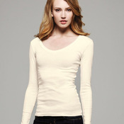 Ladies' Sheer Mini Rib Long Sleeve V-Neck T-Shirt